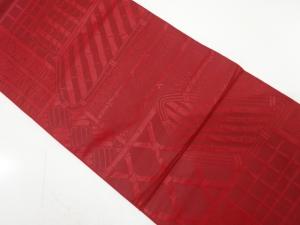 未使用品　本漆　垣根に家屋模様織り出し　袋帯